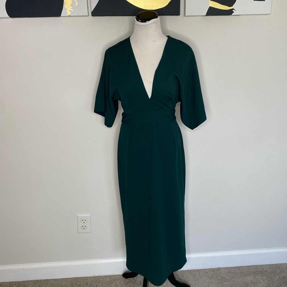 Emerald Green Backless Midi Dress Large
